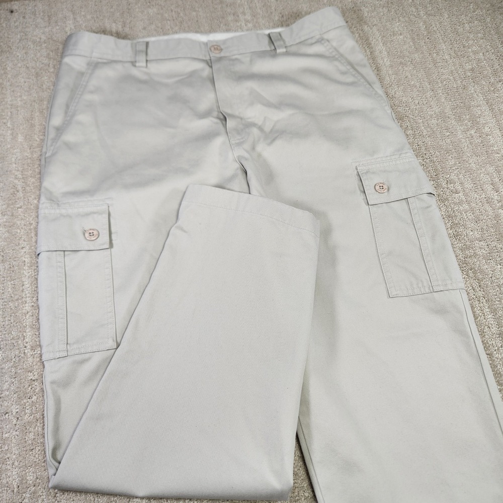 LL Bean Cargo Pants Men 35x30 Canvas Classic Fit Straight Beige Cotton Outdoor